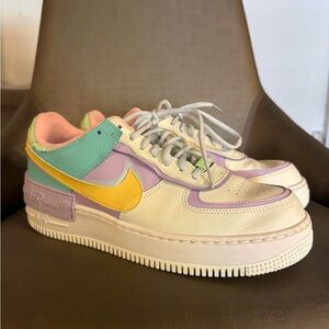 Nike Women's Air Force 1 Sneakers in Cream, Yellow, and Purple